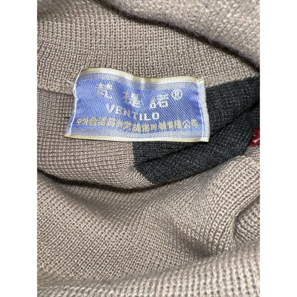 Ventilo Brown Gray Turtleneck Sweater with Roosters (Chenille) Medium - Picture 5 of 5